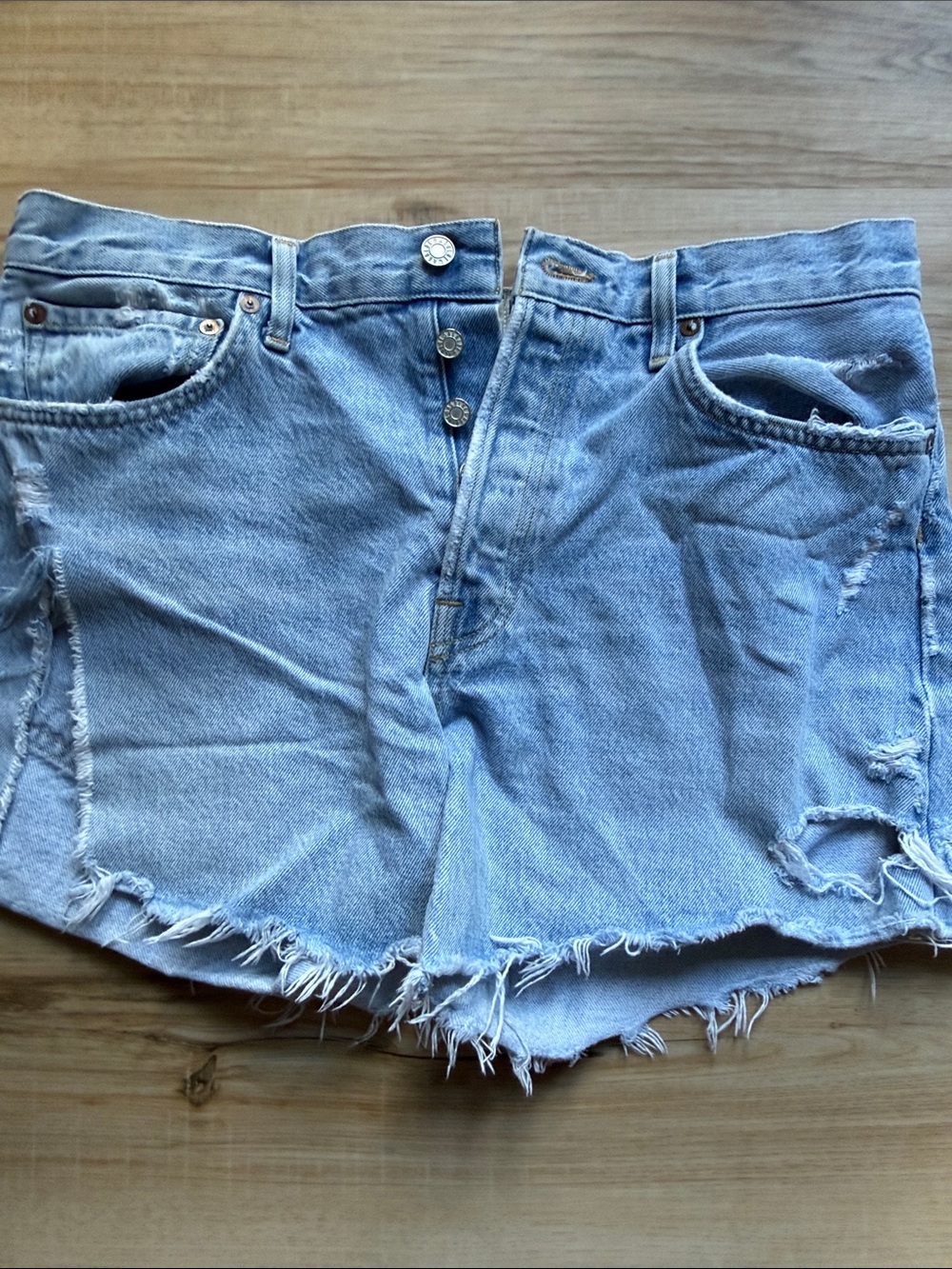 AGOLDE Light Blue Distressed Denim Cutoff Shorts